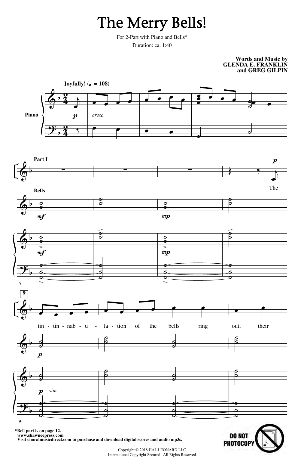 Download Glenda E. Franklin & Greg Gilpin The Merry Bells! Sheet Music and learn how to play 2-Part Choir PDF digital score in minutes