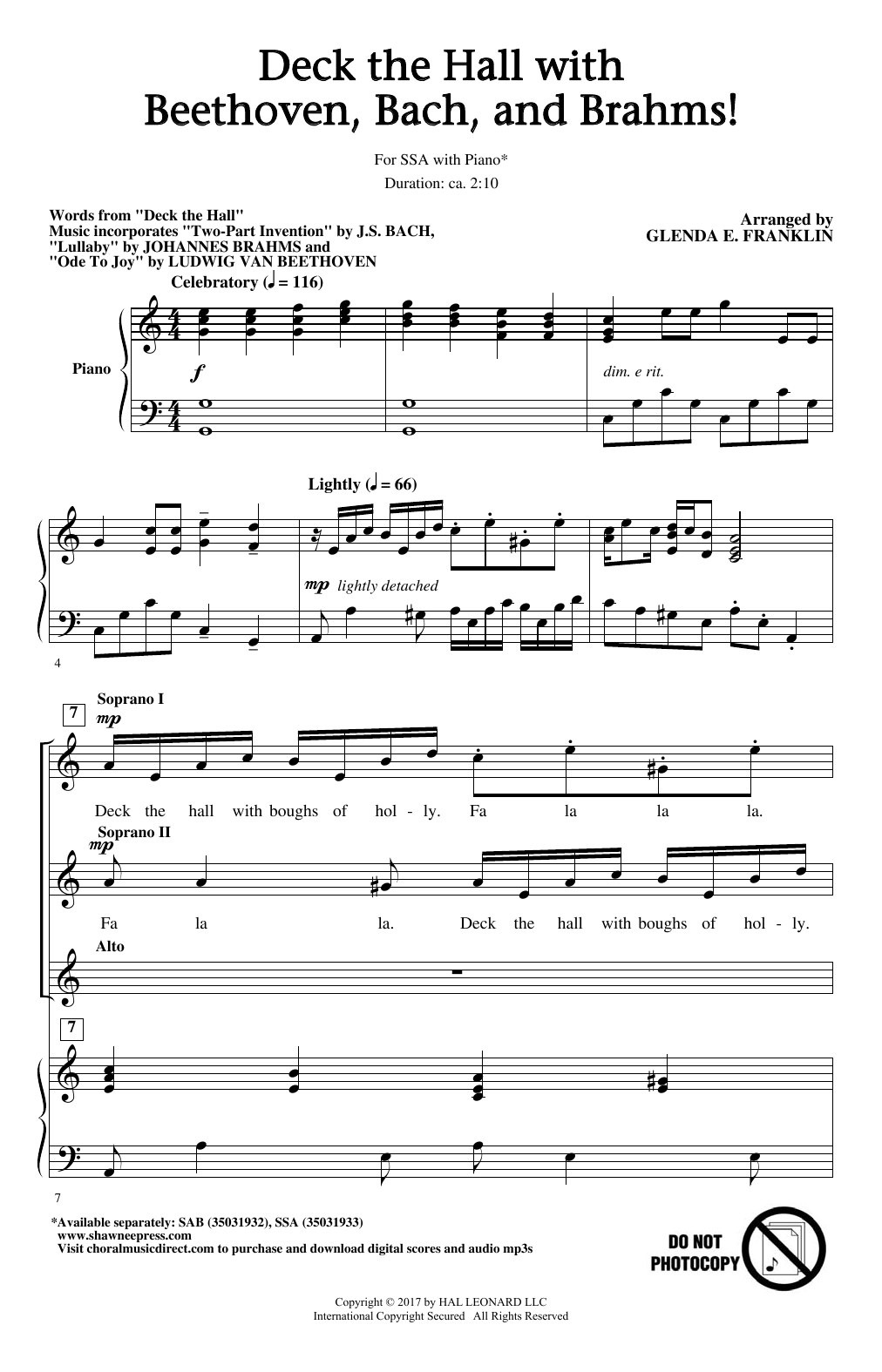 Download Glenda E. Franklin Deck The Hall With Beethoven, Bach, and Brahms! Sheet Music and learn how to play SAB PDF digital score in minutes