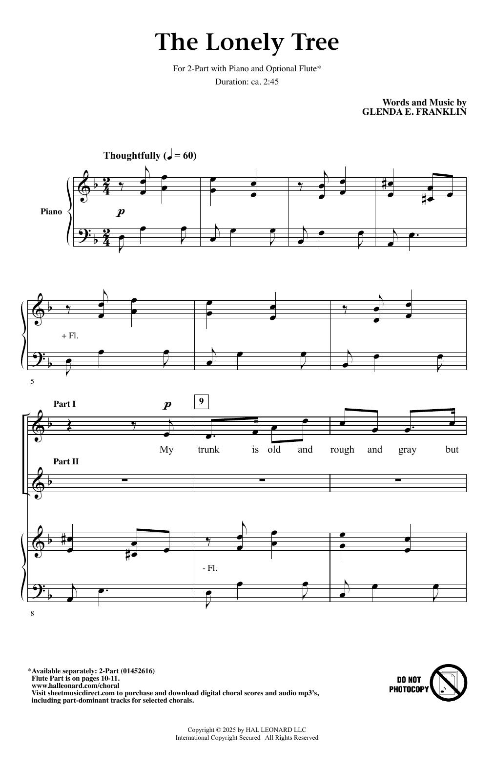 Download Glenda E. Franklin The Lonely Tree Sheet Music and learn how to play 2-Part Choir PDF digital score in minutes