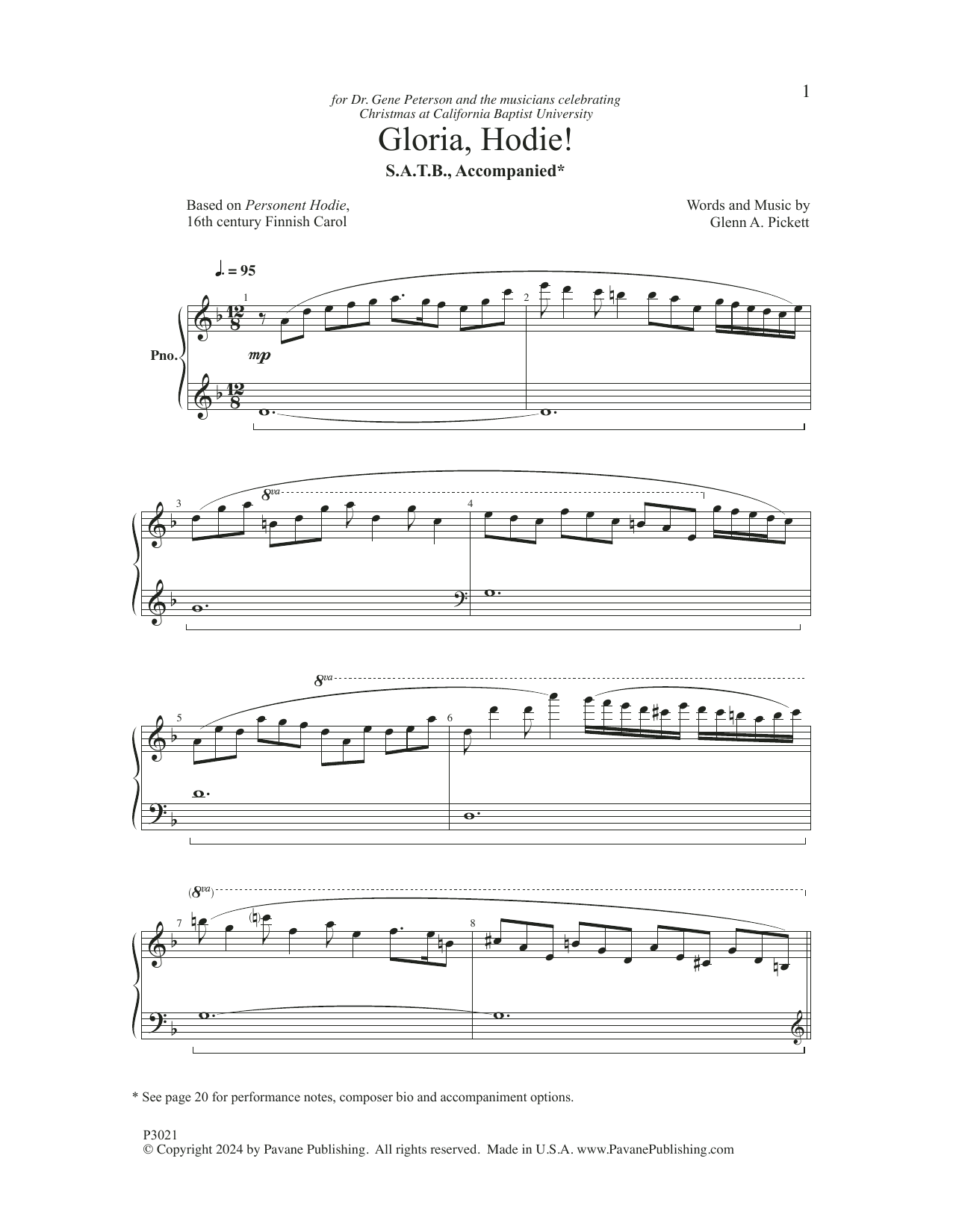 Download Glenn A. Pickett Gloria, Hodie! Sheet Music and learn how to play SATB Choir PDF digital score in minutes