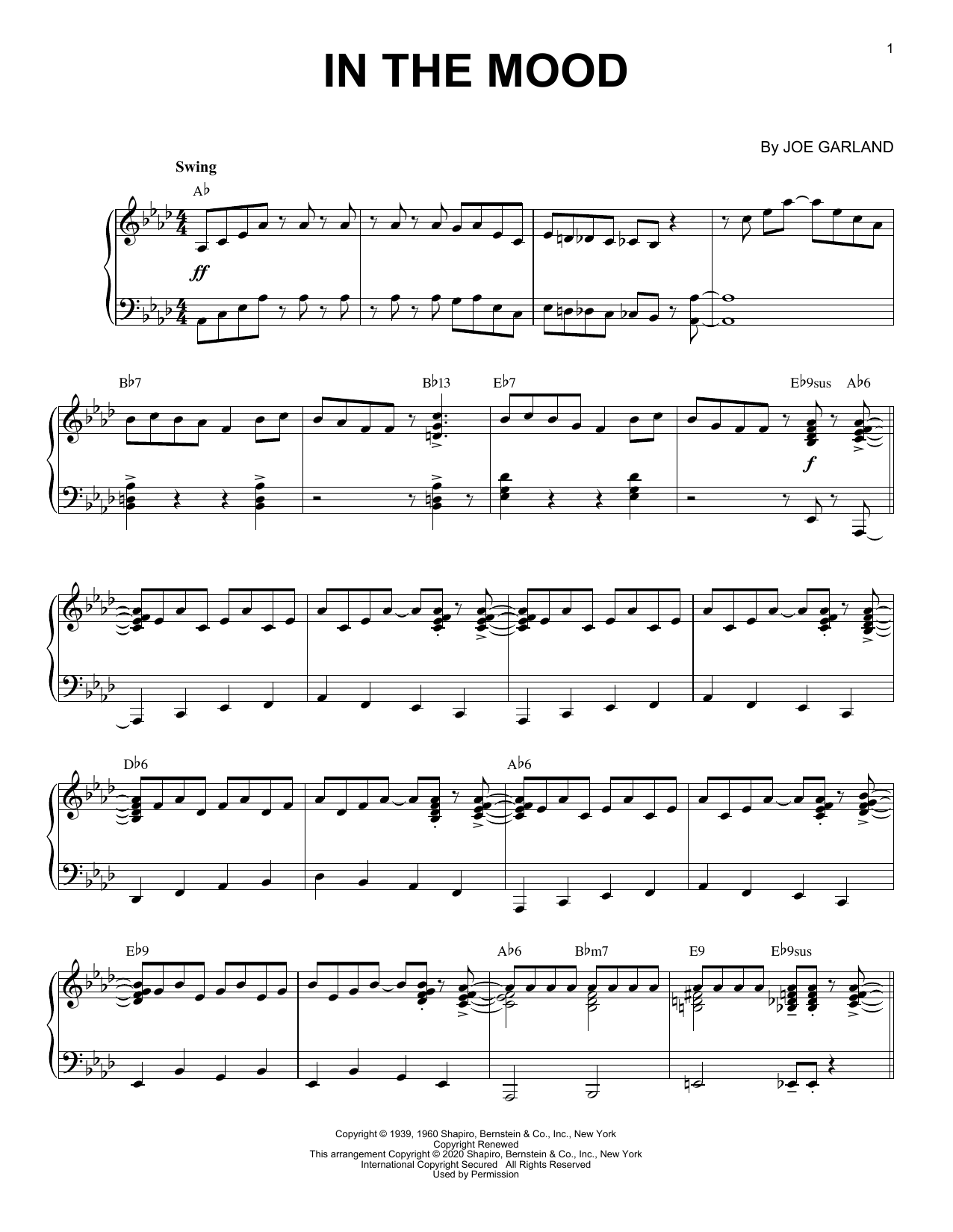 Download Glenn Miller & His Orchestra In The Mood [Jazz version] (arr. Brent Edstrom) Sheet Music and learn how to play Piano Solo PDF digital score in minutes