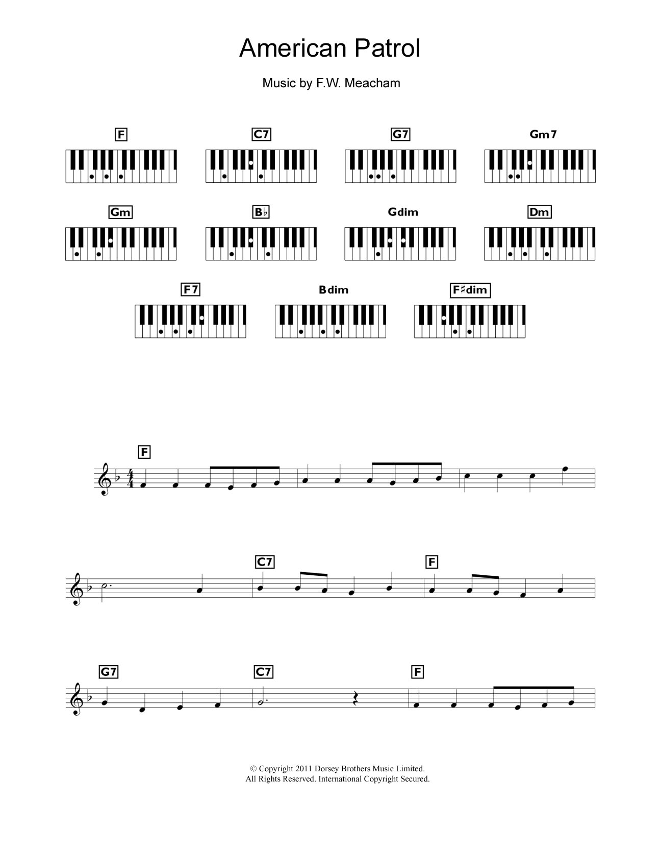 Download Glenn Miller American Patrol Sheet Music and learn how to play Piano Chords/Lyrics PDF digital score in minutes