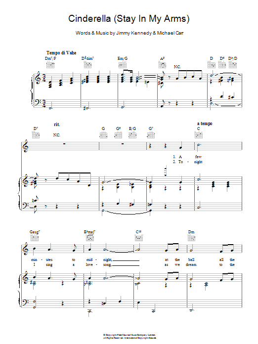 Download Glenn Miller Cinderella (Stay In My Arms) Sheet Music and learn how to play Piano, Vocal & Guitar (Right-Hand Melody) PDF digital score in minutes