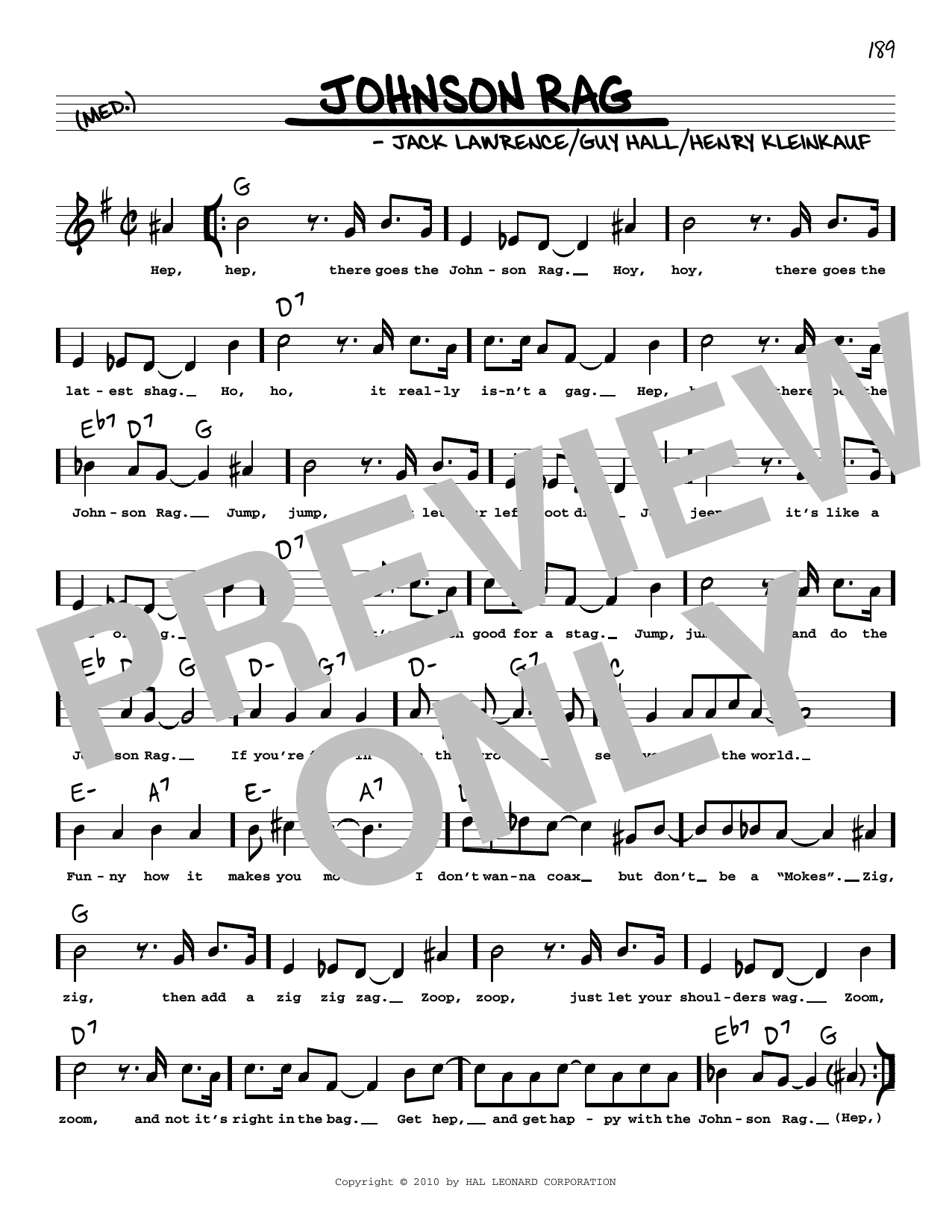 Download Glenn Miller Johnson Rag (arr. Robert Rawlins) Sheet Music and learn how to play Real Book – Melody, Lyrics & Chords PDF digital score in minutes