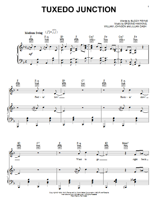 Download Glenn Miller Tuxedo Junction Sheet Music and learn how to play Piano Chords/Lyrics PDF digital score in minutes