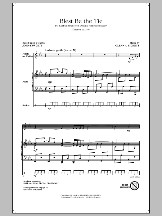 Download Glenn Pickett Blest Be The Tie Sheet Music and learn how to play SATB PDF digital score in minutes