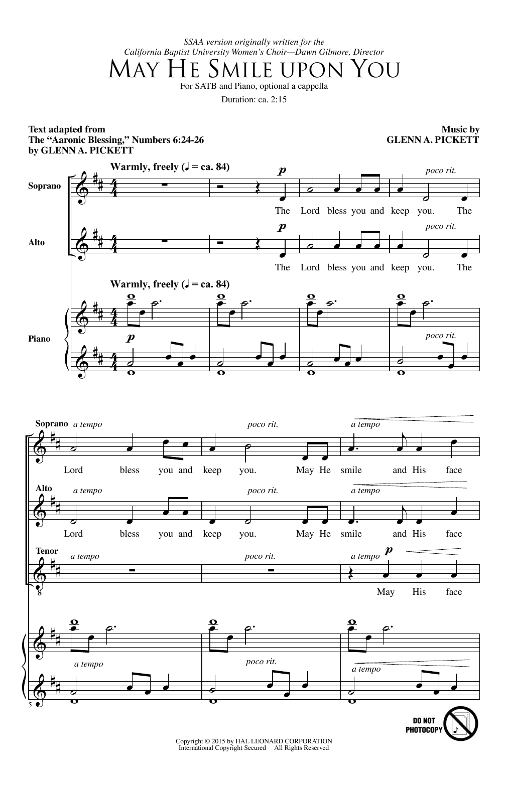 Download Glenn Pickett May He Smile Upon You Sheet Music and learn how to play SATB PDF digital score in minutes