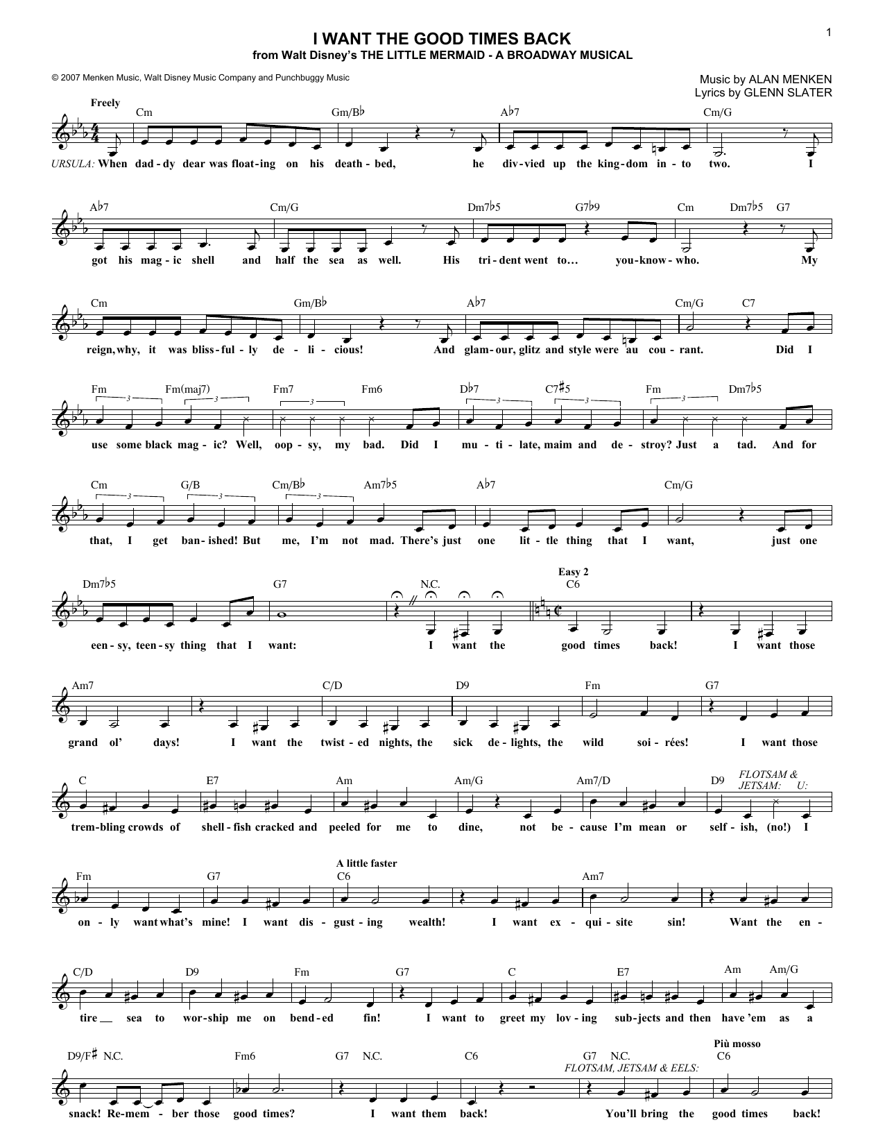 Download Glenn Slater I Want The Good Times Back Sheet Music and learn how to play Melody Line, Lyrics & Chords PDF digital score in minutes