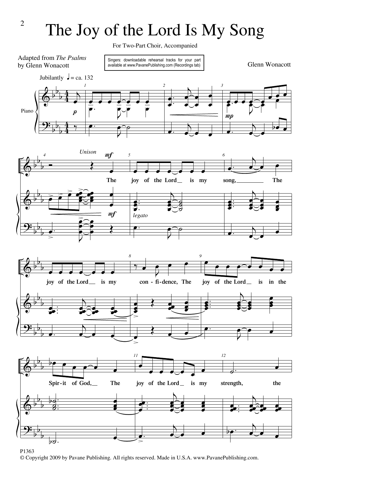 Download Glenn Wonacott The Joy Of The Lord Is My Song Sheet Music and learn how to play 2-Part Choir PDF digital score in minutes