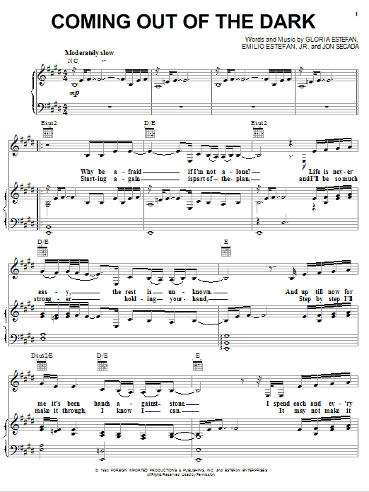 Download Gloria Estefan Coming Out Of The Dark Sheet Music and learn how to play Piano, Vocal & Guitar (Right-Hand Melody) PDF digital score in minutes