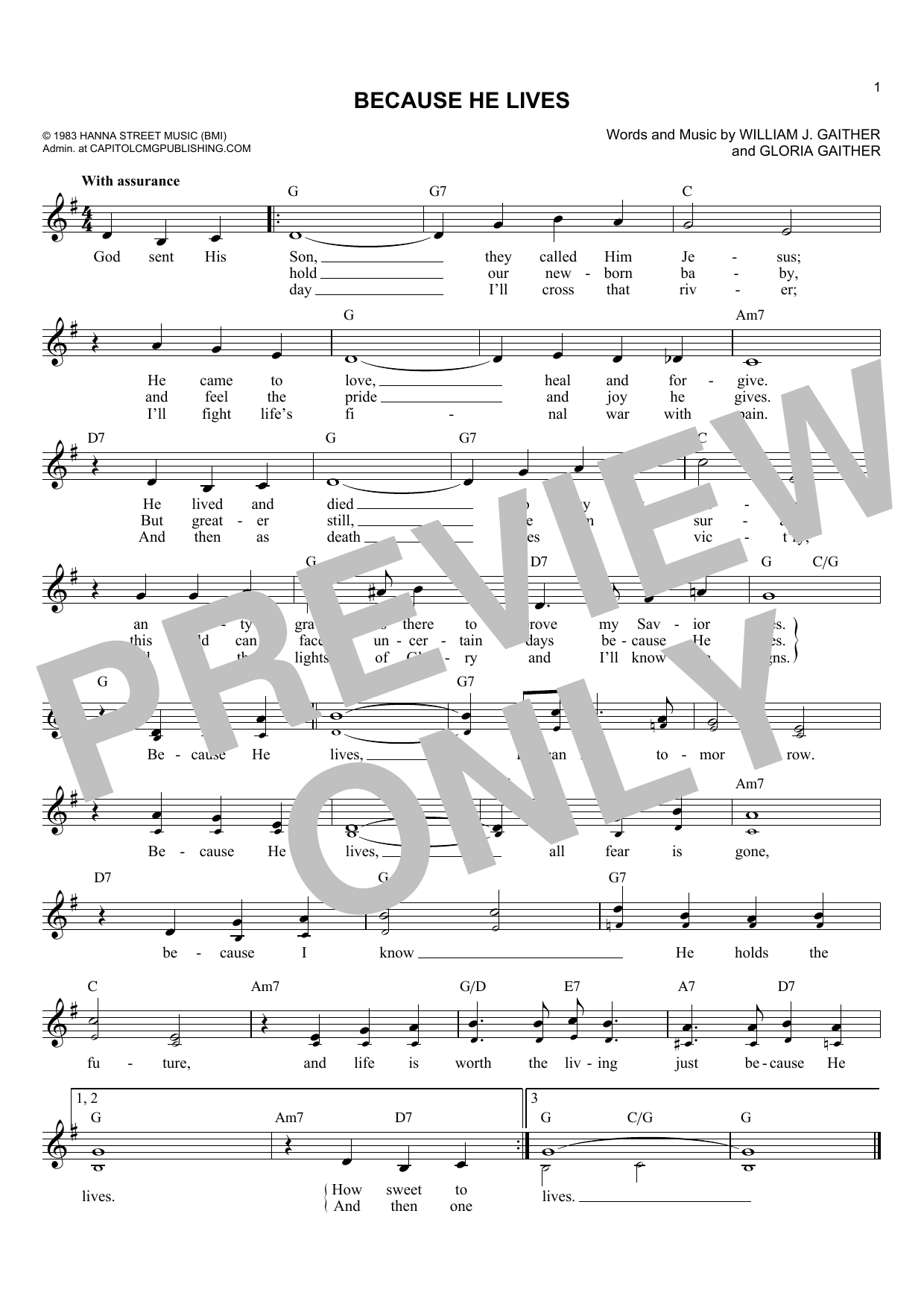 Download Gloria Gaither Because He Lives Sheet Music and learn how to play Vocal Duet PDF digital score in minutes