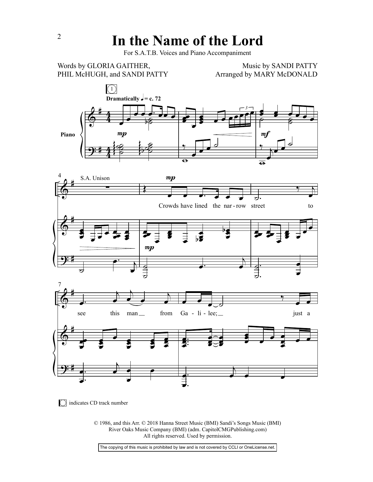 Download Gloria Gaither In The Name Of The Lord Sheet Music and learn how to play SATB Choir PDF digital score in minutes