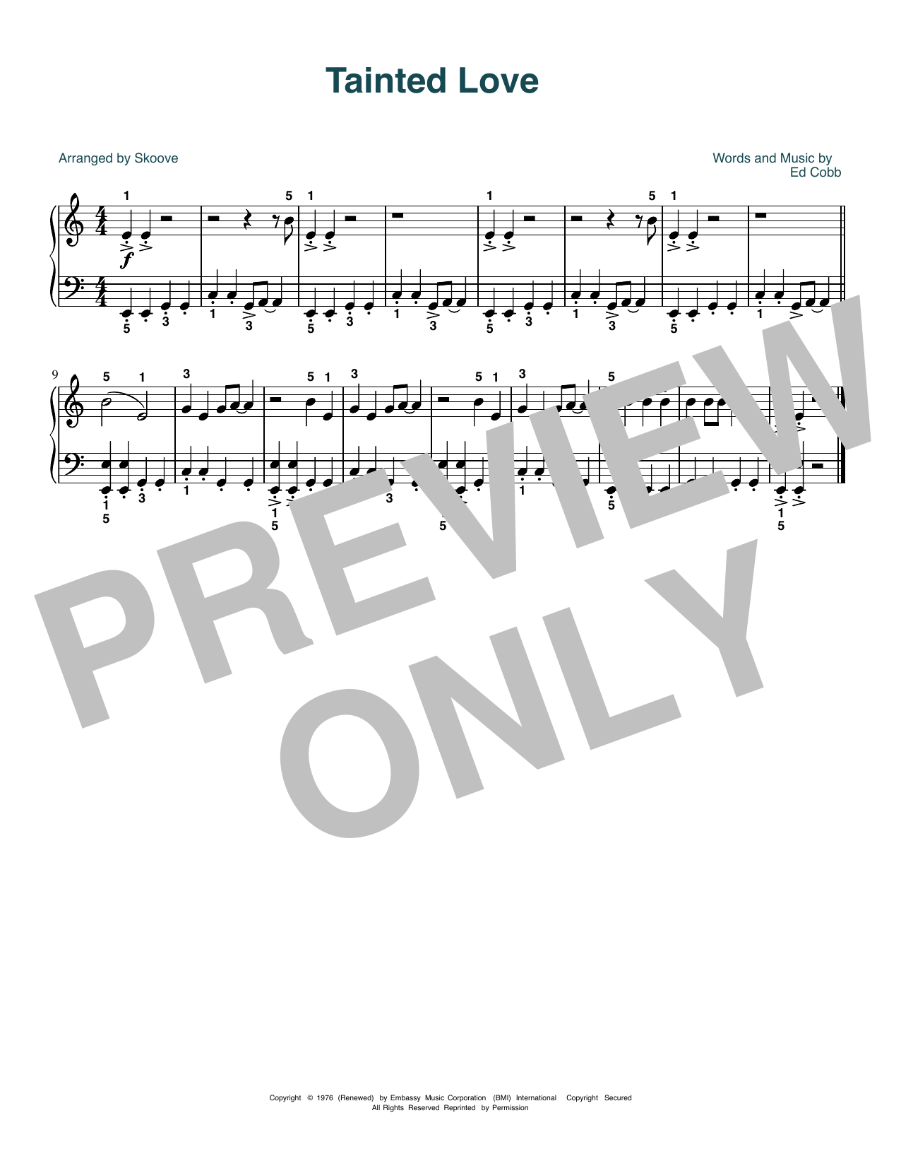 Download Gloria Jones Tainted Love (arr. Skoove) Sheet Music and learn how to play Beginner Piano (Abridged) PDF digital score in minutes