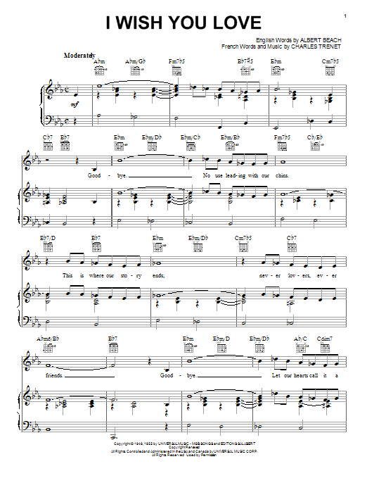 Download Gloria Lynne I Wish You Love Sheet Music and learn how to play Easy Piano PDF digital score in minutes