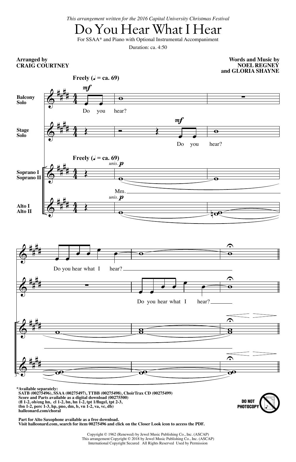 Download Gloria Shayne Do You Hear What I Hear (arr. Craig Courtney) Sheet Music and learn how to play SSAA Choir PDF digital score in minutes