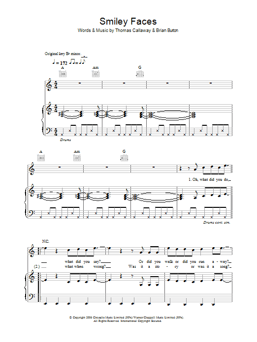 Download Gnarls Barkley Smiley Faces Sheet Music and learn how to play Lyrics & Chords PDF digital score in minutes