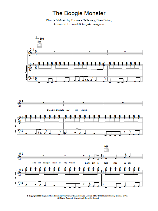 Download Gnarls Barkley The Boogie Monster Sheet Music and learn how to play Piano, Vocal & Guitar PDF digital score in minutes