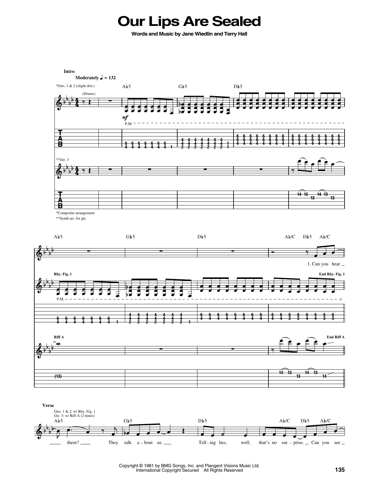 Download Go-Go'S Our Lips Are Sealed Sheet Music and learn how to play Guitar Tab PDF digital score in minutes