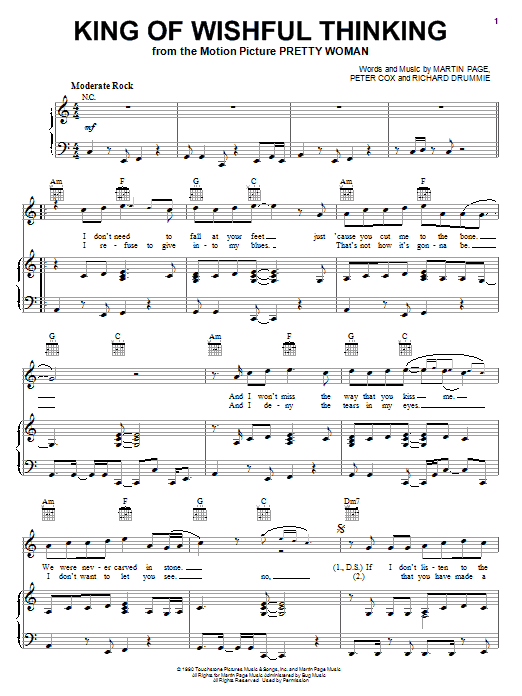 Download Go West King Of Wishful Thinking Sheet Music and learn how to play Piano, Vocal & Guitar (Right-Hand Melody) PDF digital score in minutes