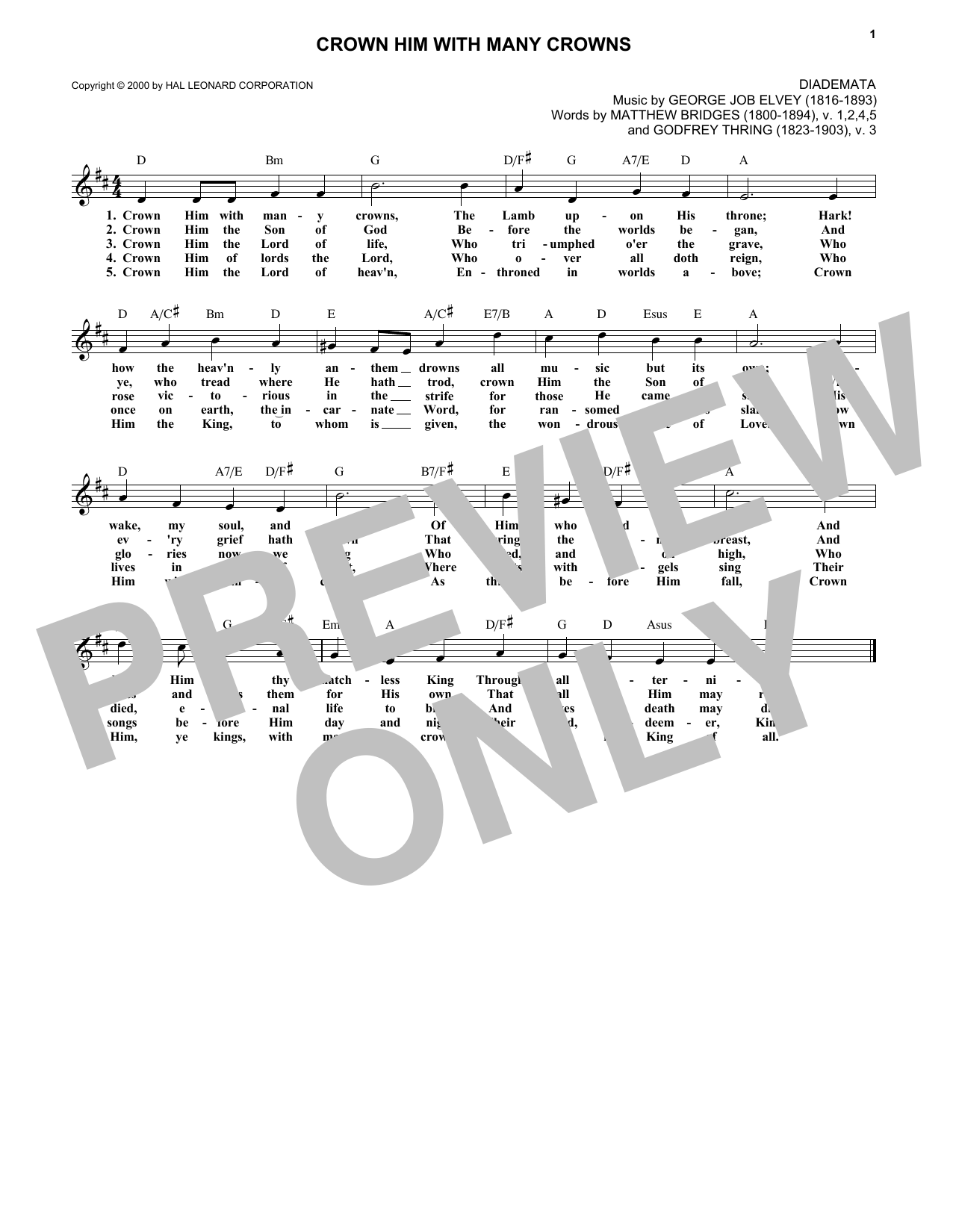 Download Godfrey Thring Crown Him With Many Crowns Sheet Music and learn how to play Melody Line, Lyrics & Chords PDF digital score in minutes