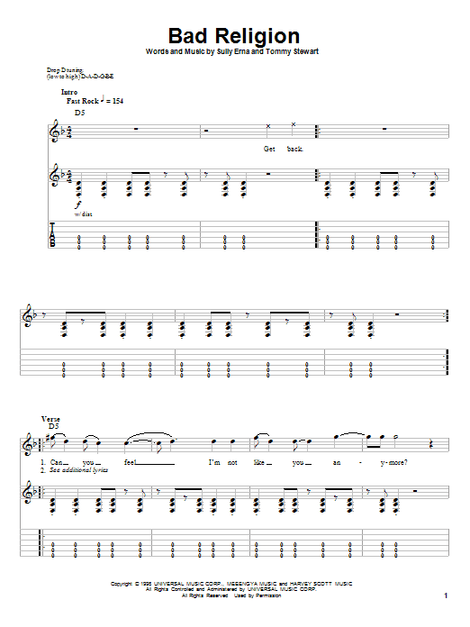 Download Godsmack Bad Religion Sheet Music and learn how to play Guitar Tab (Single Guitar) PDF digital score in minutes
