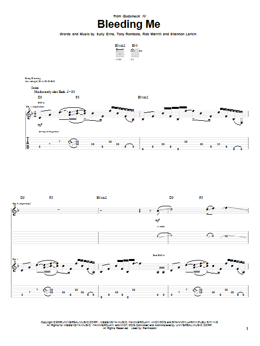Download Godsmack Bleeding Me Sheet Music and learn how to play Guitar Tab PDF digital score in minutes