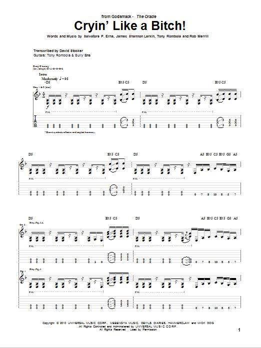 Download Godsmack Cryin' Like A Bitch! Sheet Music and learn how to play Guitar Tab PDF digital score in minutes