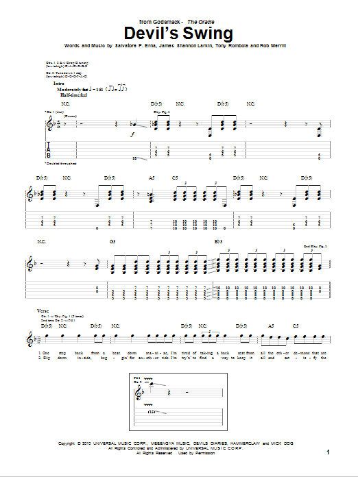 Download Godsmack Devil's Swing Sheet Music and learn how to play Guitar Tab PDF digital score in minutes