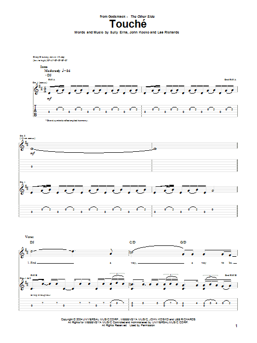 Download Godsmack Touche (feat. Dropbox) Sheet Music and learn how to play Guitar Tab PDF digital score in minutes