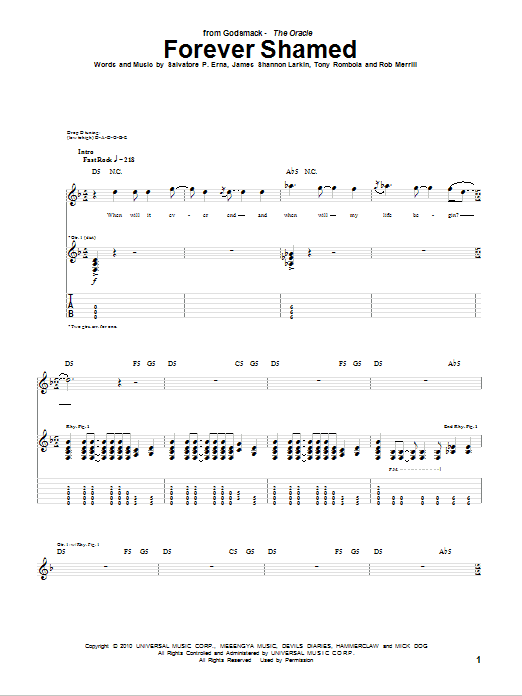 Download Godsmack Forever Shamed Sheet Music and learn how to play Guitar Tab PDF digital score in minutes