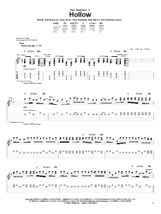 Download Godsmack Hollow Sheet Music and learn how to play Guitar Tab PDF digital score in minutes