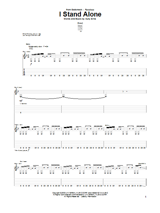 Download Godsmack I Stand Alone Sheet Music and learn how to play Guitar Tab PDF digital score in minutes