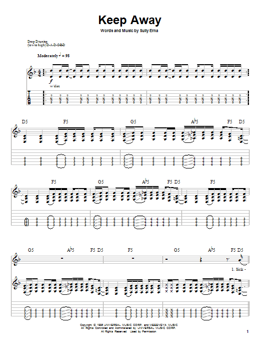 Download Godsmack Keep Away Sheet Music and learn how to play Guitar Tab (Single Guitar) PDF digital score in minutes