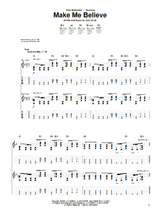 Download Godsmack Make Me Believe Sheet Music and learn how to play Guitar Tab PDF digital score in minutes