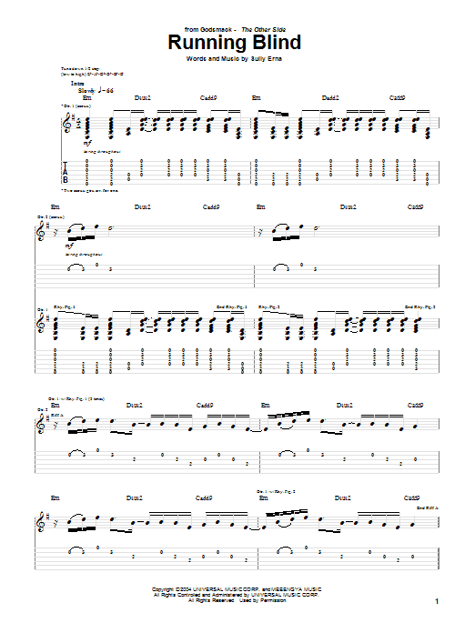 Download Godsmack Running Blind Sheet Music and learn how to play Bass Guitar Tab PDF digital score in minutes