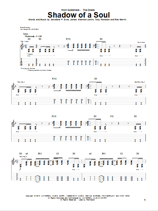 Download Godsmack Shadow Of A Soul Sheet Music and learn how to play Guitar Tab PDF digital score in minutes