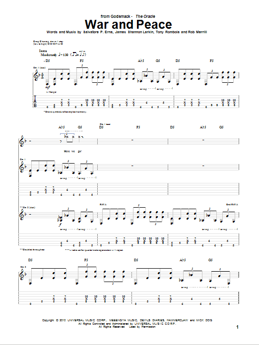 Download Godsmack War And Peace Sheet Music and learn how to play Guitar Tab PDF digital score in minutes
