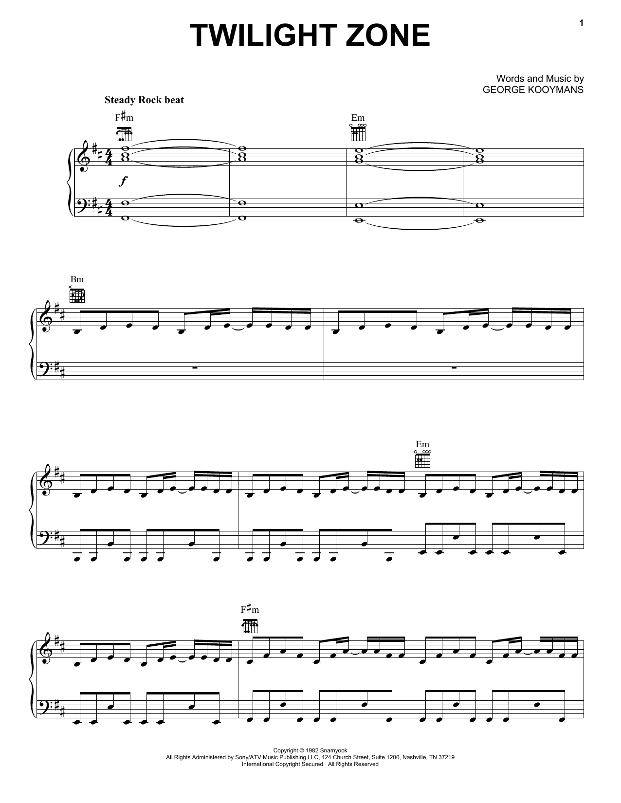 Download Golden Earring Twilight Zone Sheet Music and learn how to play Piano, Vocal & Guitar (Right-Hand Melody) PDF digital score in minutes