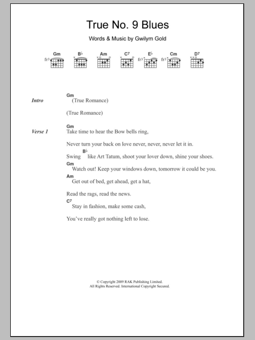 Download Golden Silvers True No. 9 Blues Sheet Music and learn how to play Lyrics & Chords PDF digital score in minutes