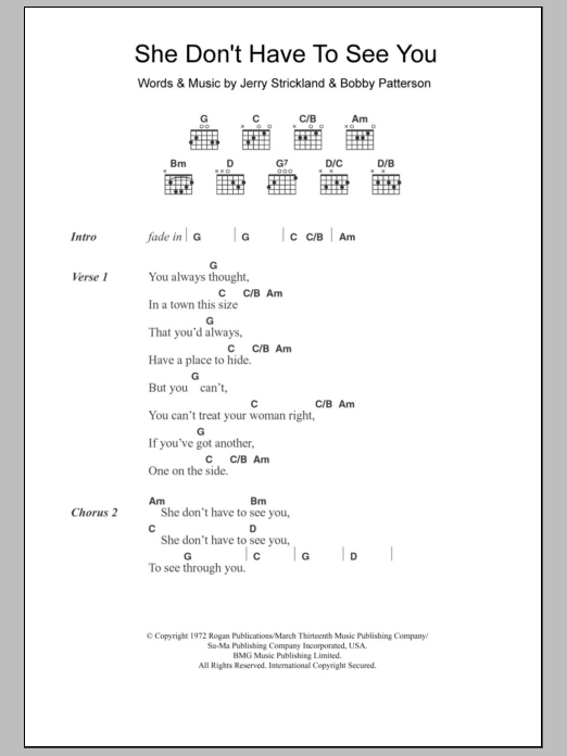 Download Golden Smog She Don't Have To See You Sheet Music and learn how to play Lyrics & Chords PDF digital score in minutes