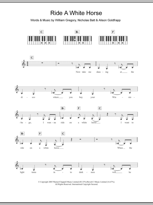 Download Goldfrapp Ride A White Horse Sheet Music and learn how to play Keyboard PDF digital score in minutes