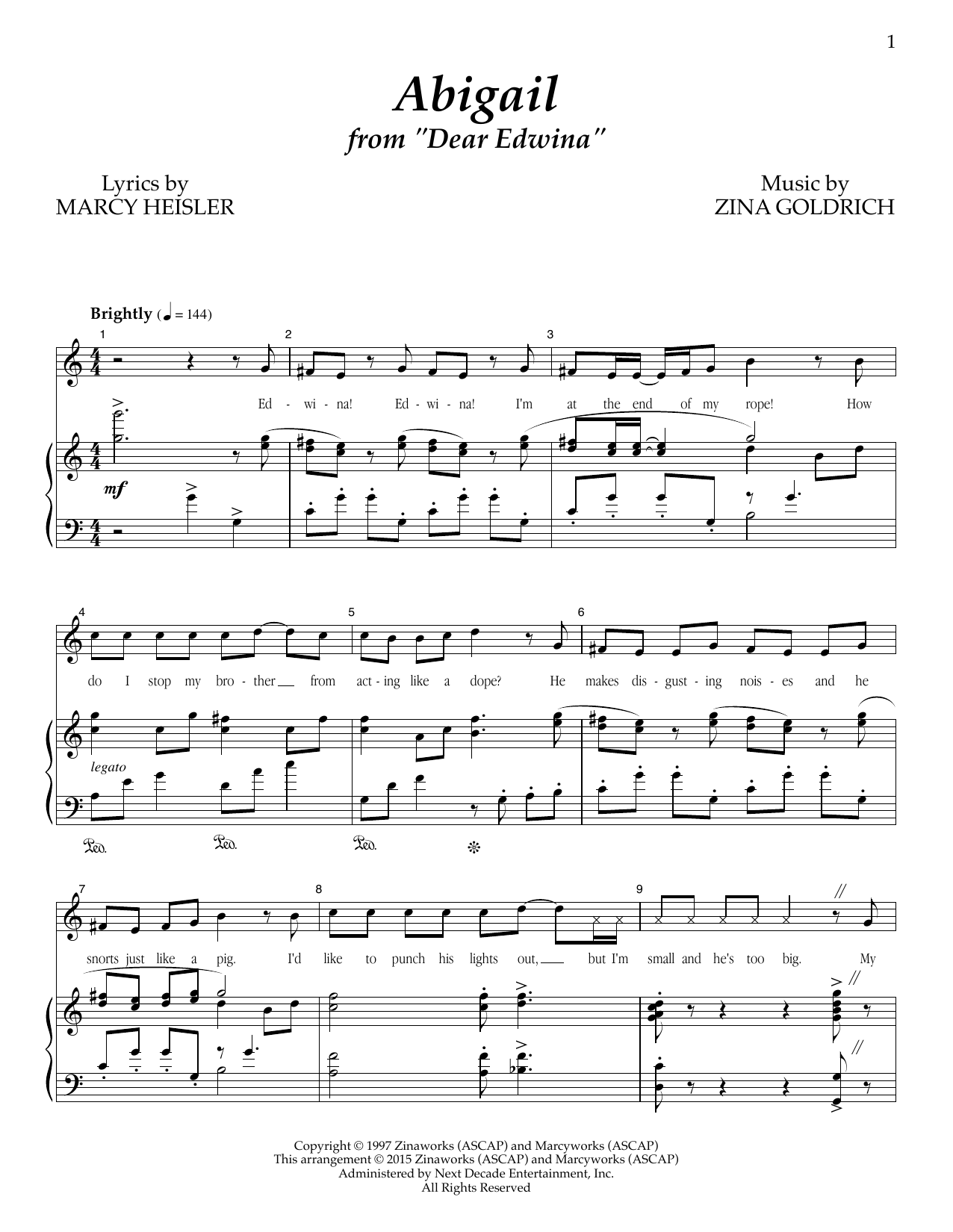 Download Goldrich & Heisler Abigail (from 'Dear Edwina') Sheet Music and learn how to play Piano & Vocal PDF digital score in minutes