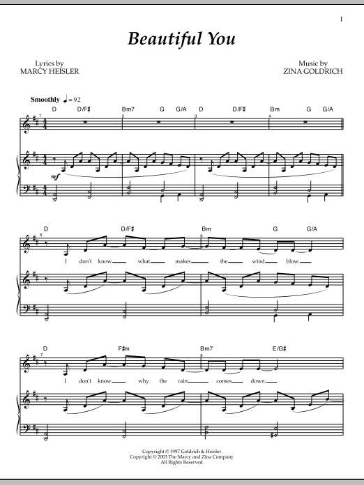 Download Goldrich & Heisler Beautiful You Sheet Music and learn how to play Piano & Vocal PDF digital score in minutes