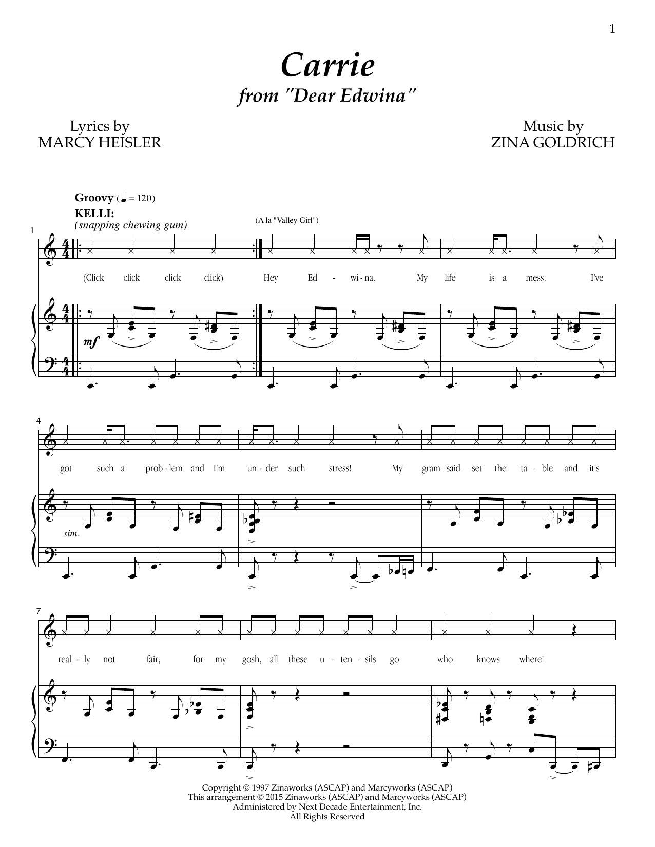 Download Goldrich & Heisler Carrie (from 'Dear Edwina') Sheet Music and learn how to play Piano & Vocal PDF digital score in minutes