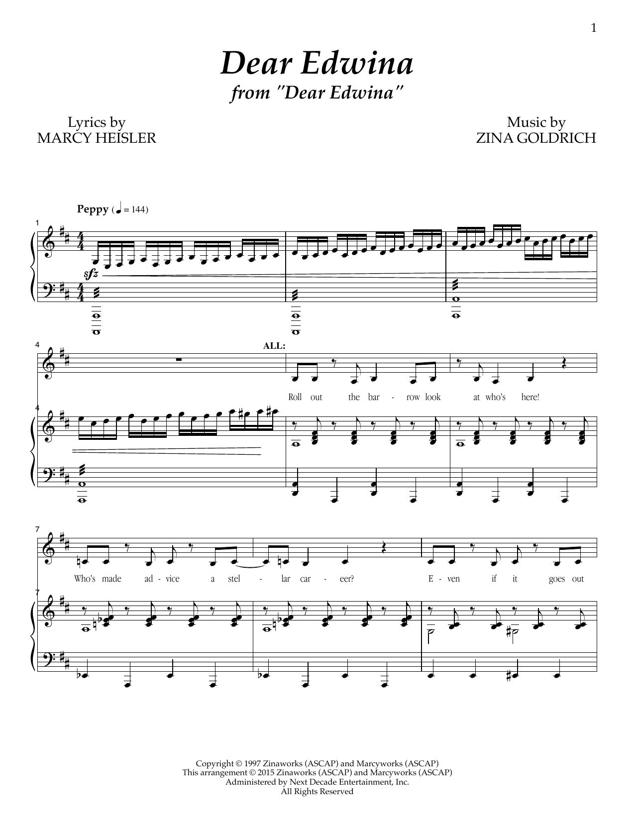 Download Goldrich & Heisler Dear Edwina Sheet Music and learn how to play Piano & Vocal PDF digital score in minutes