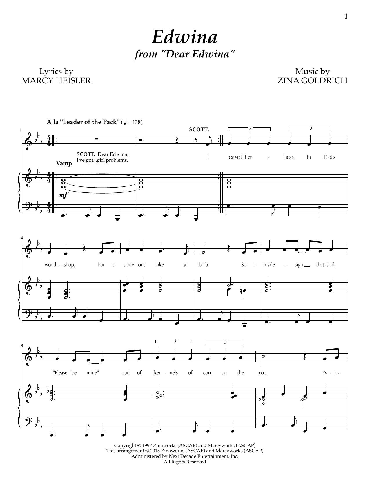 Download Goldrich & Heisler Edwina Sheet Music and learn how to play Piano & Vocal PDF digital score in minutes