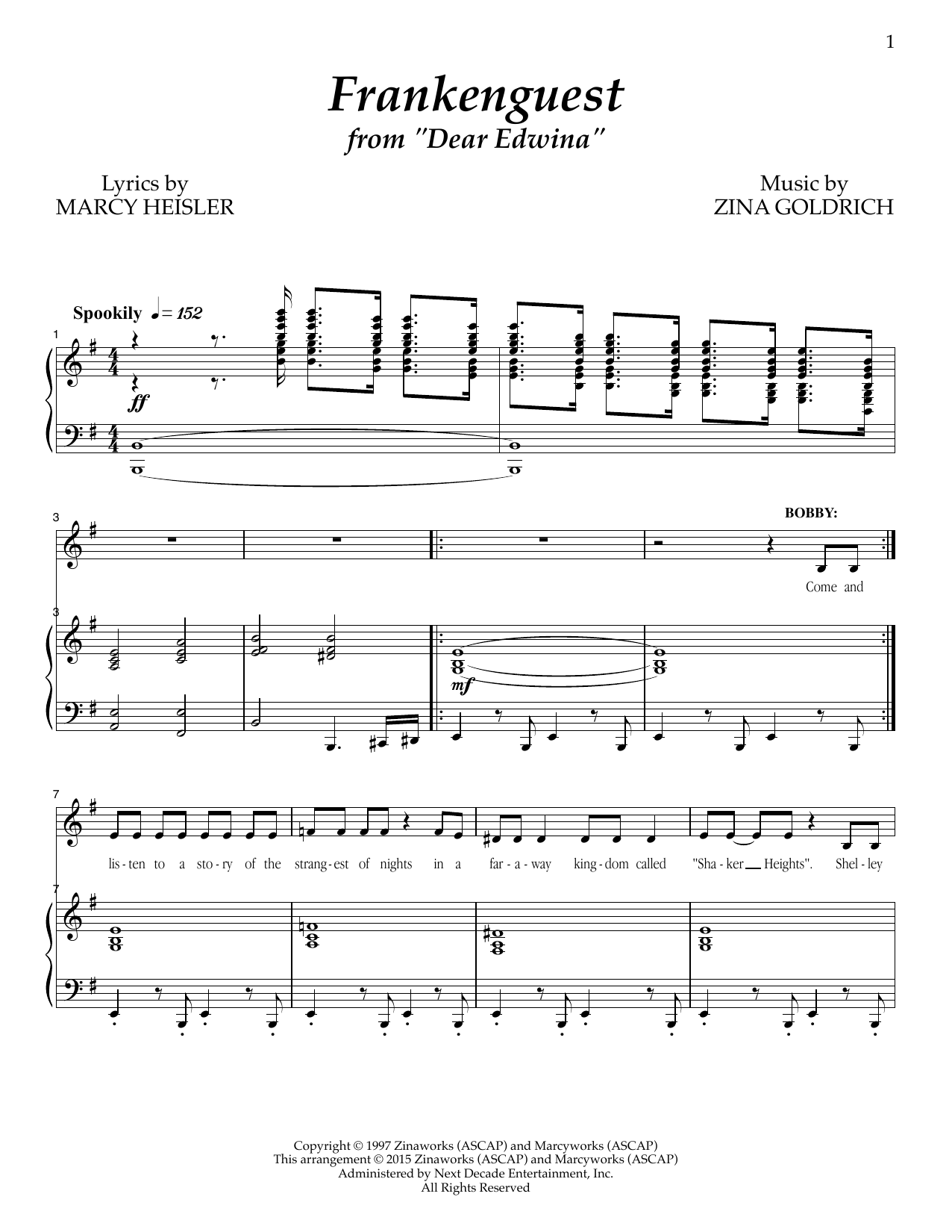 Download Goldrich & Heisler Frankenguest Sheet Music and learn how to play Piano & Vocal PDF digital score in minutes
