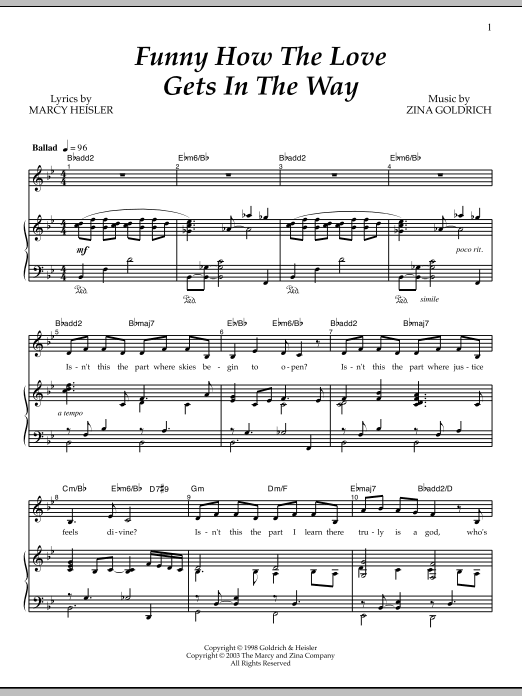 Download Goldrich & Heisler Funny How The Love Gets In The Way Sheet Music and learn how to play Piano & Vocal PDF digital score in minutes
