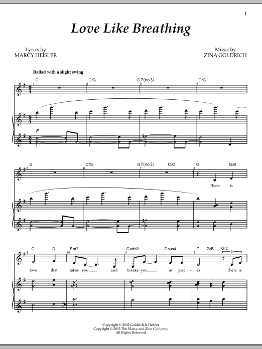 Download Goldrich & Heisler Love Like Breathing Sheet Music and learn how to play Piano & Vocal PDF digital score in minutes