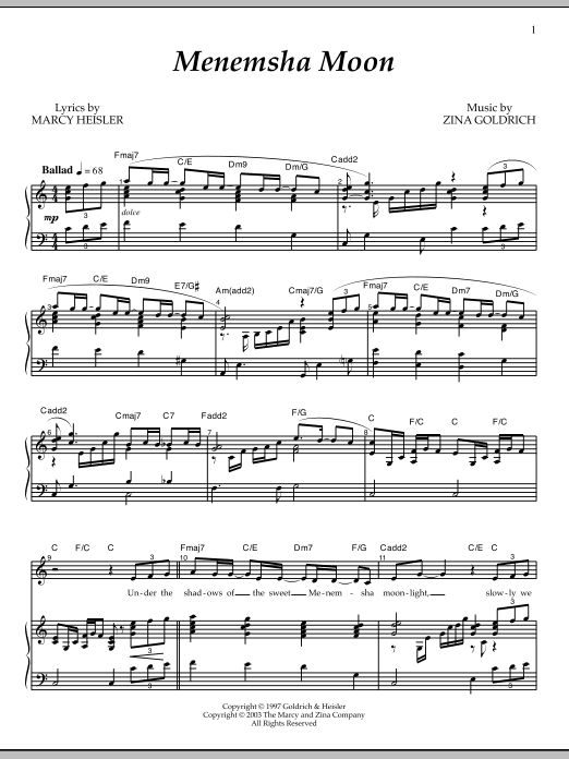 Download Goldrich & Heisler Menemsha Moon Sheet Music and learn how to play Piano & Vocal PDF digital score in minutes